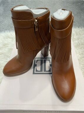Ivanka Trump Tan Brown Leather Fringe Ankle Boots